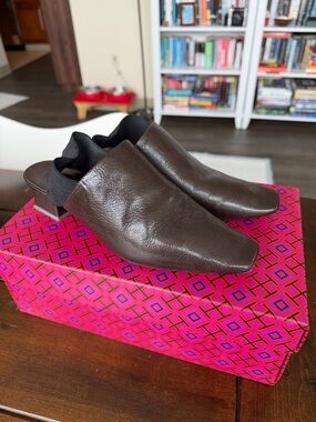 Tory Burch Dark Brown Leather Slingback Mules